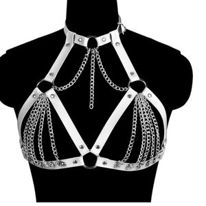 Women's Sexy Gothic Body Chain Crop Top - Punk Style Faux Leather Adjustable Bra